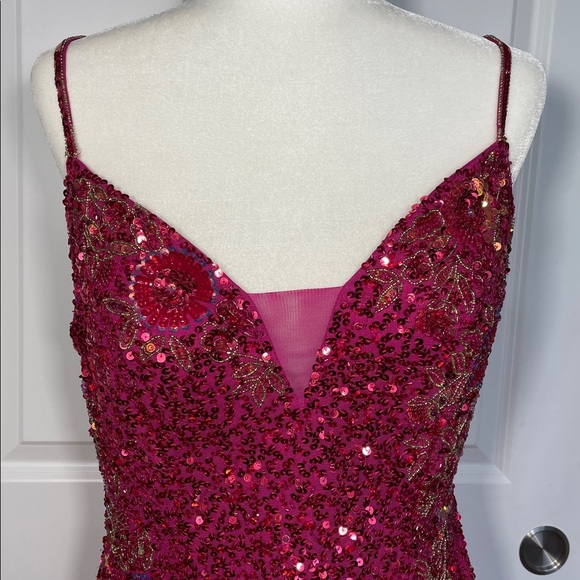 Rachel Allen Mini Sequins Dress Size 14 Magenta Sleeveless Formal Bridal Beaded - Picture 3 of 15